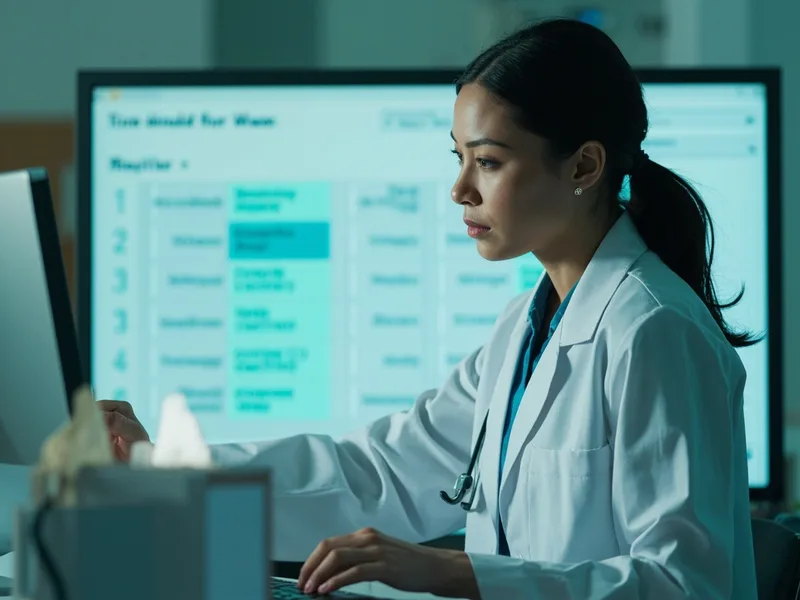 Médica revisando no computador uma resposta gerada por inteligência artificial